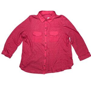 Sigrid Olsen Linen Coral Top Button Down Large Coastal Beach Lightweight Breatha